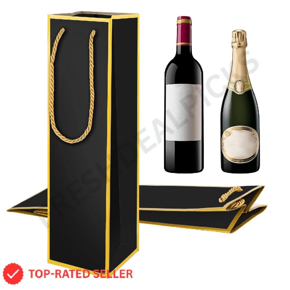 Reusable Wine Bottle Gift Bags Elegant Gold Foil Print Party Wedding Anniversary